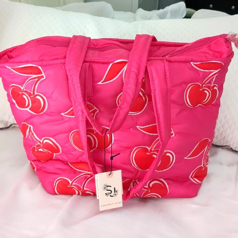 NWT Sincerely Jules Laptop padded packable Tiktok viral Cherry Tote Bag