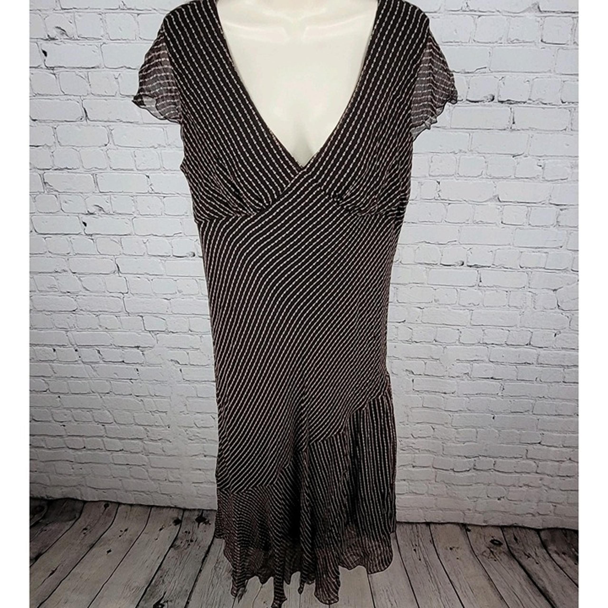 Jonathan Martin Black Silk Chiffon Short Sleeve Lined Midi Dress Size 16