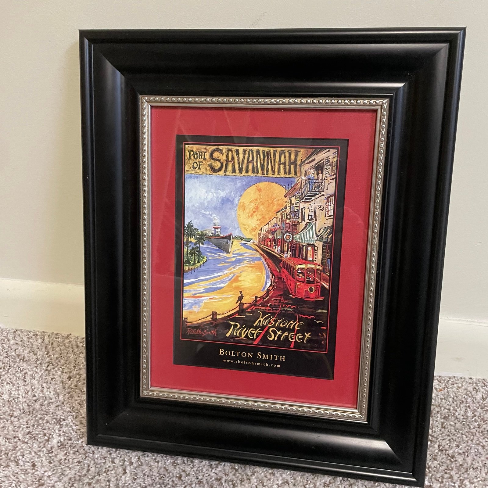framed poster Port of Savannah R Bolton Smith 6.5x9.25” matted 13.75 x16.7 frame