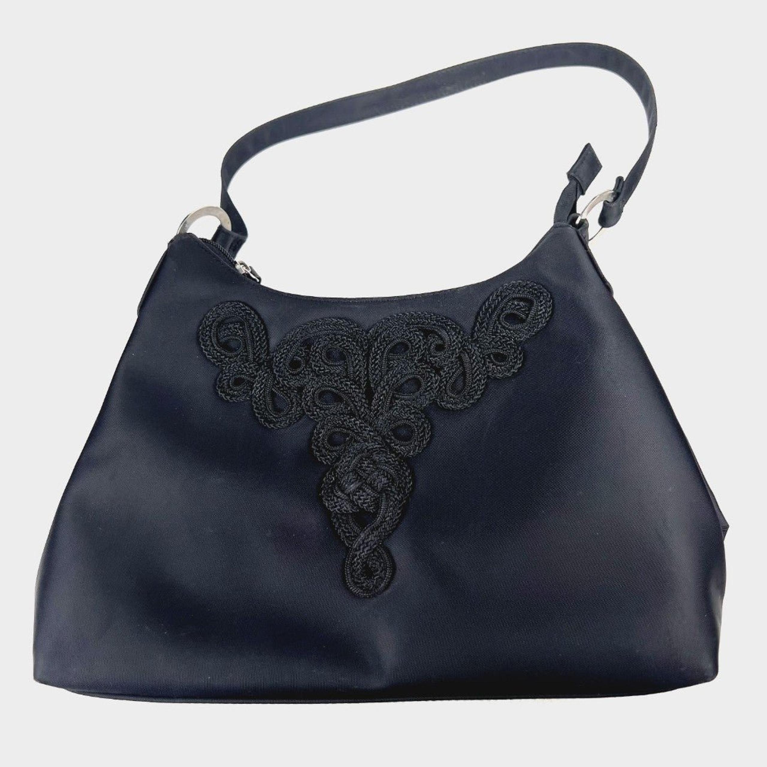 Coldwater Creek Sz 12"x9"x4" Black Shoulder Bag Crochet Design Zipper