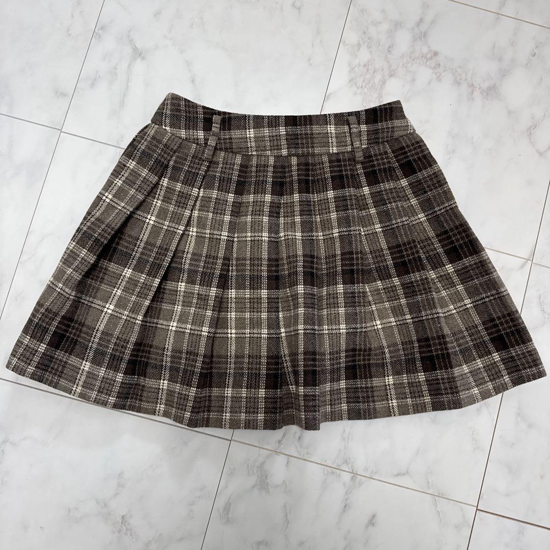 Darich Brown Check Pleated Skirt, Free Size