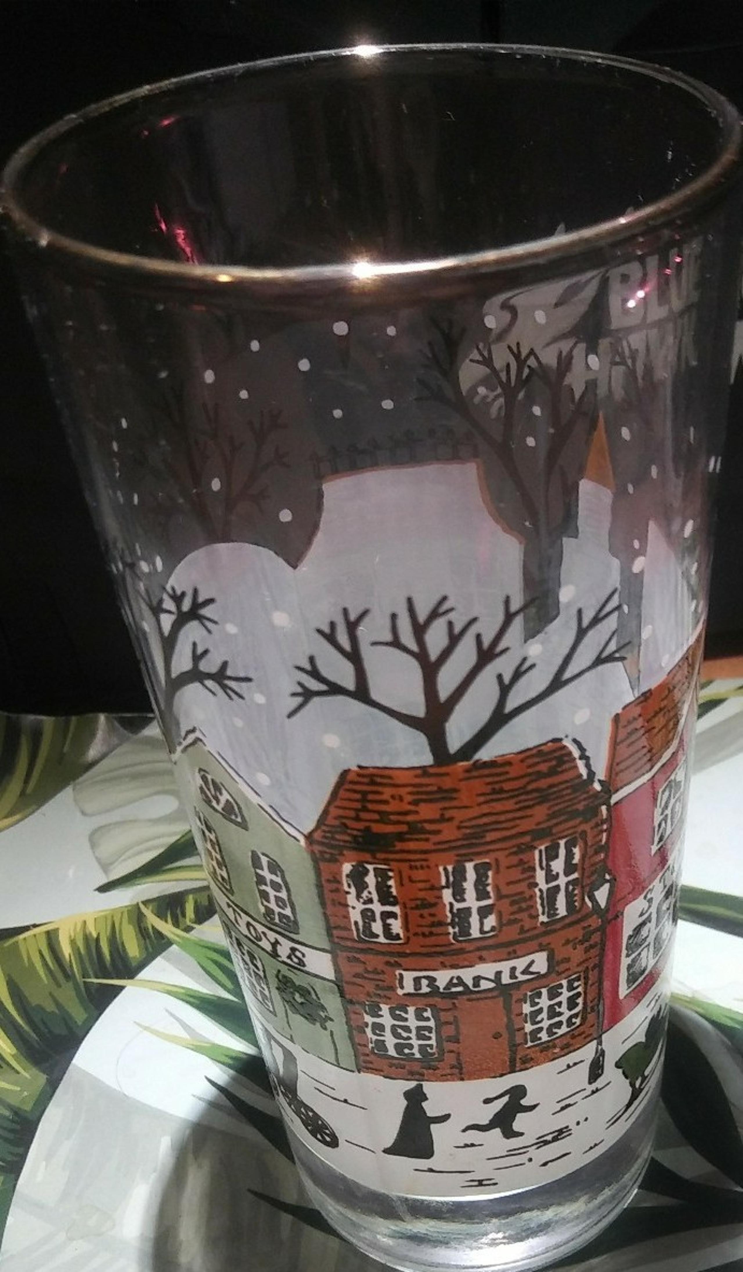 Libbey 14 oz  Winter Village Scenery Tumbler w/ Gold Pencil Trim