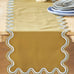 Anthropologie Madeline Table Runner Olive Blue Embroidery Scalloped NWT 90”x16”