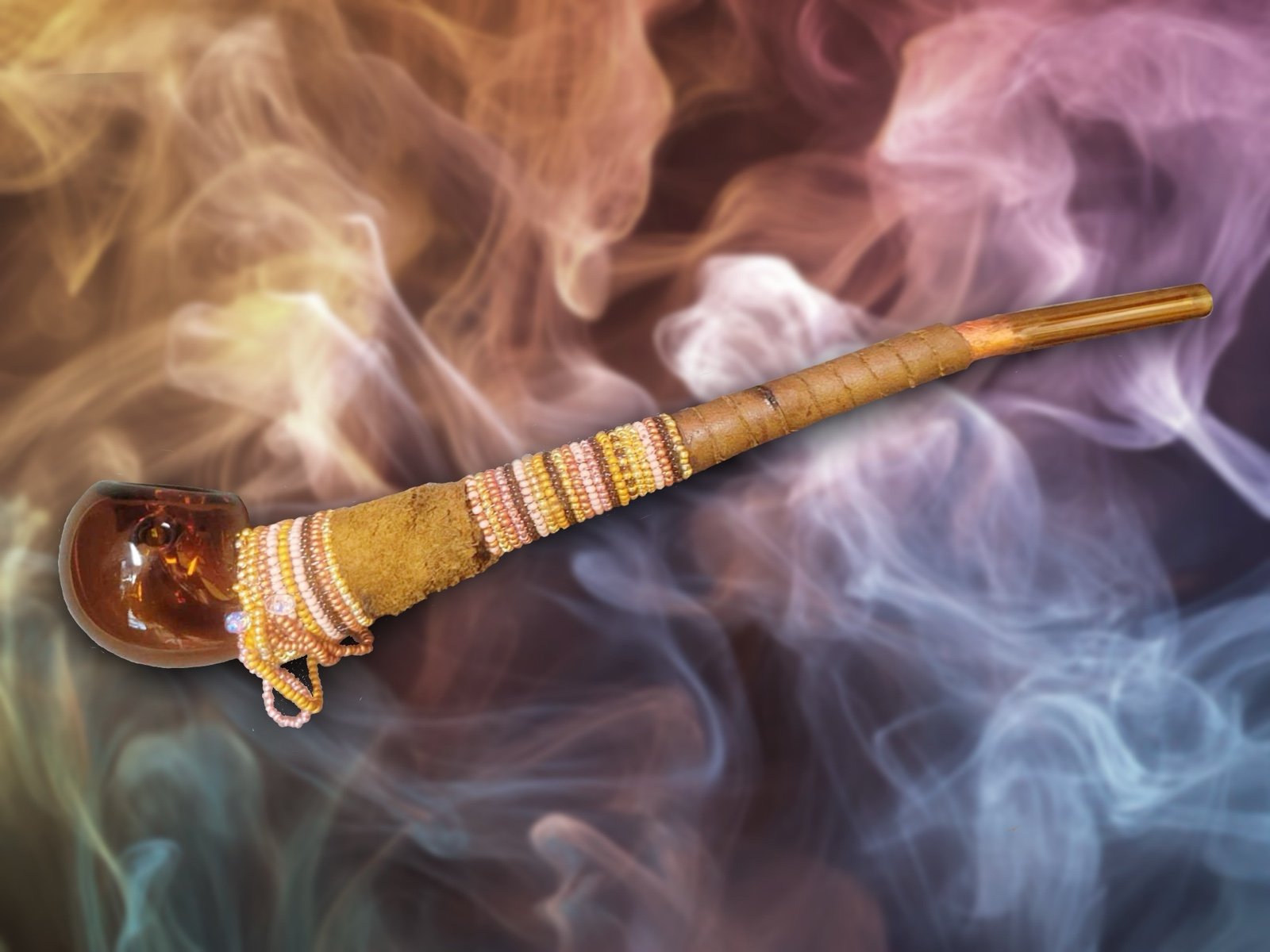 Brown Hand-Decorated GRAV Peace Pipe