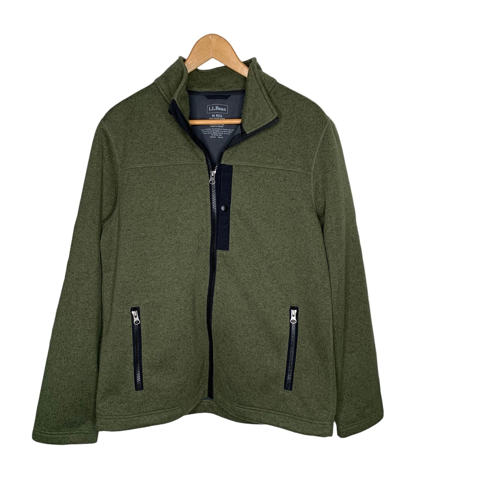 LL Bean Mens Size M Reg Zip Up Jacket Polyester Fleece Nylon 293887 Green