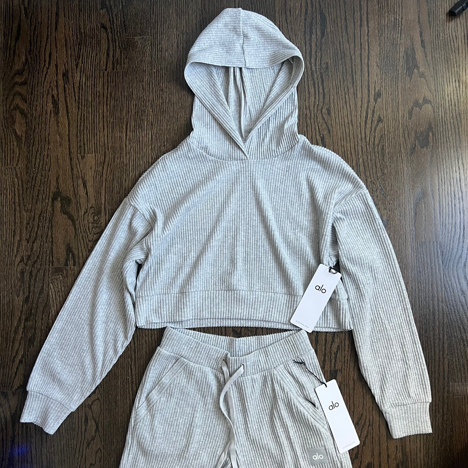 Alo Yoga Muse Hoodie and Sweatpant Athletic Heather Grey Set