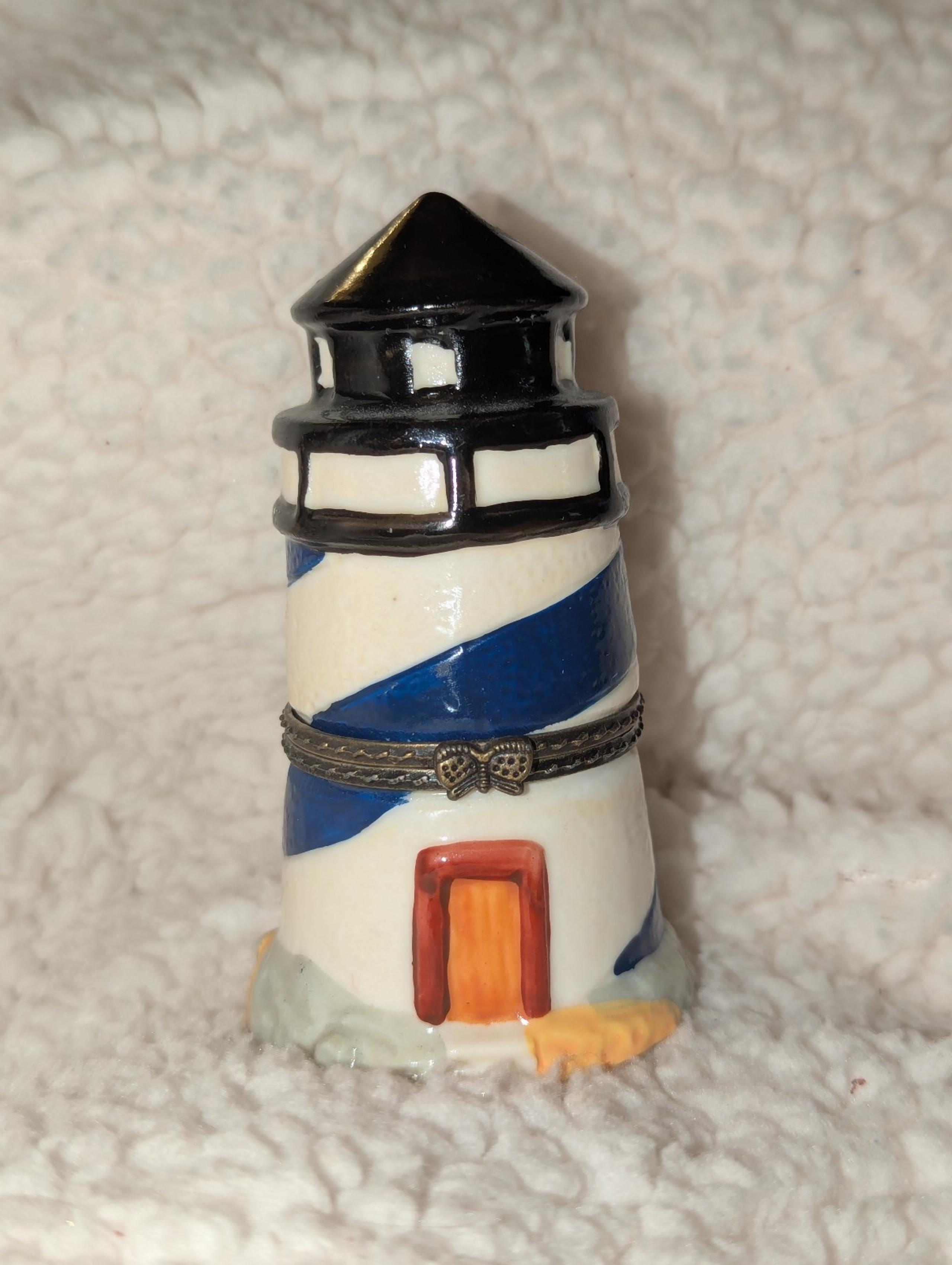 Vintage Hand Painted Ganz Lighthouse Trinket Box