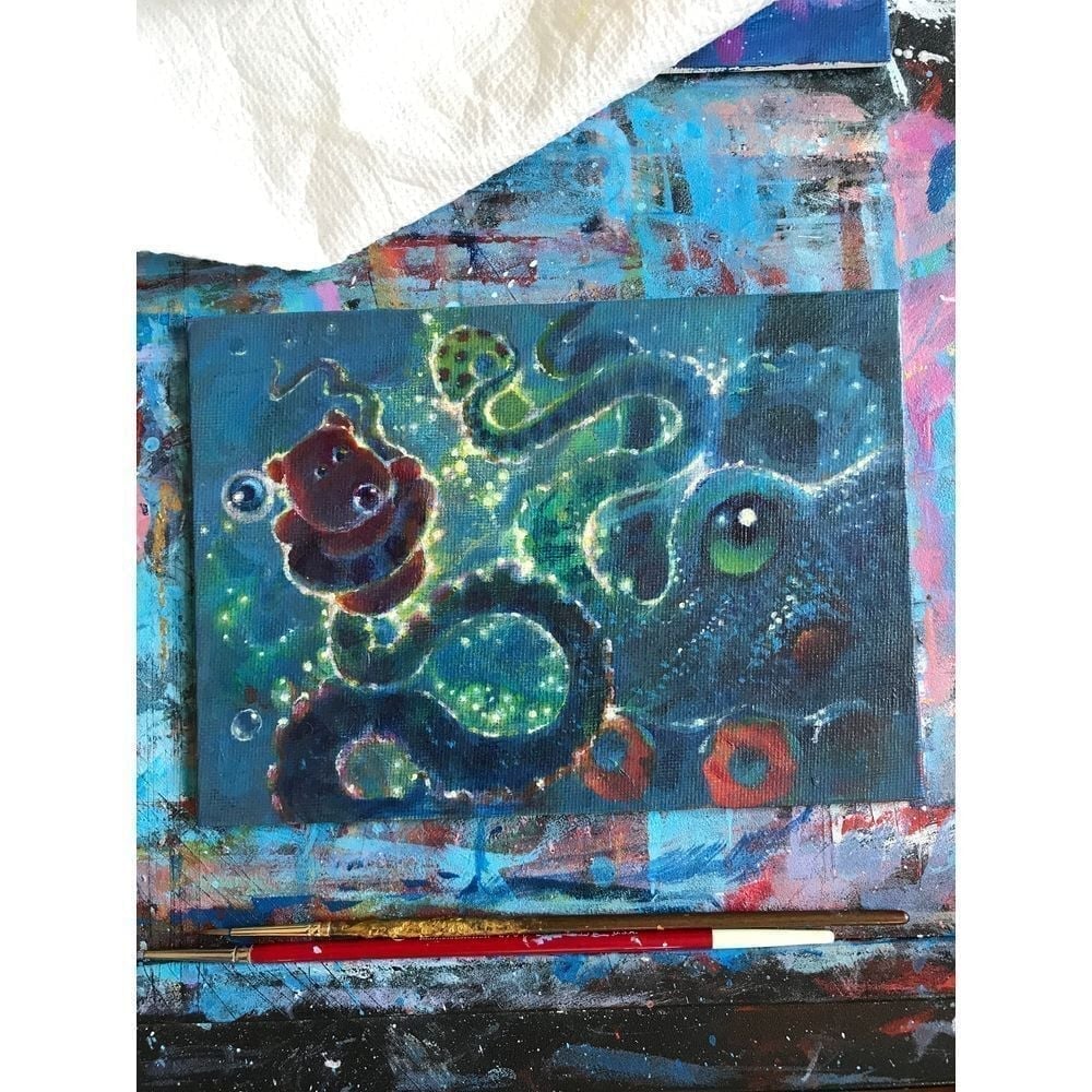 Octopus Original Painting gummy Bear mushroom Surrealism acrylic USA Artettina