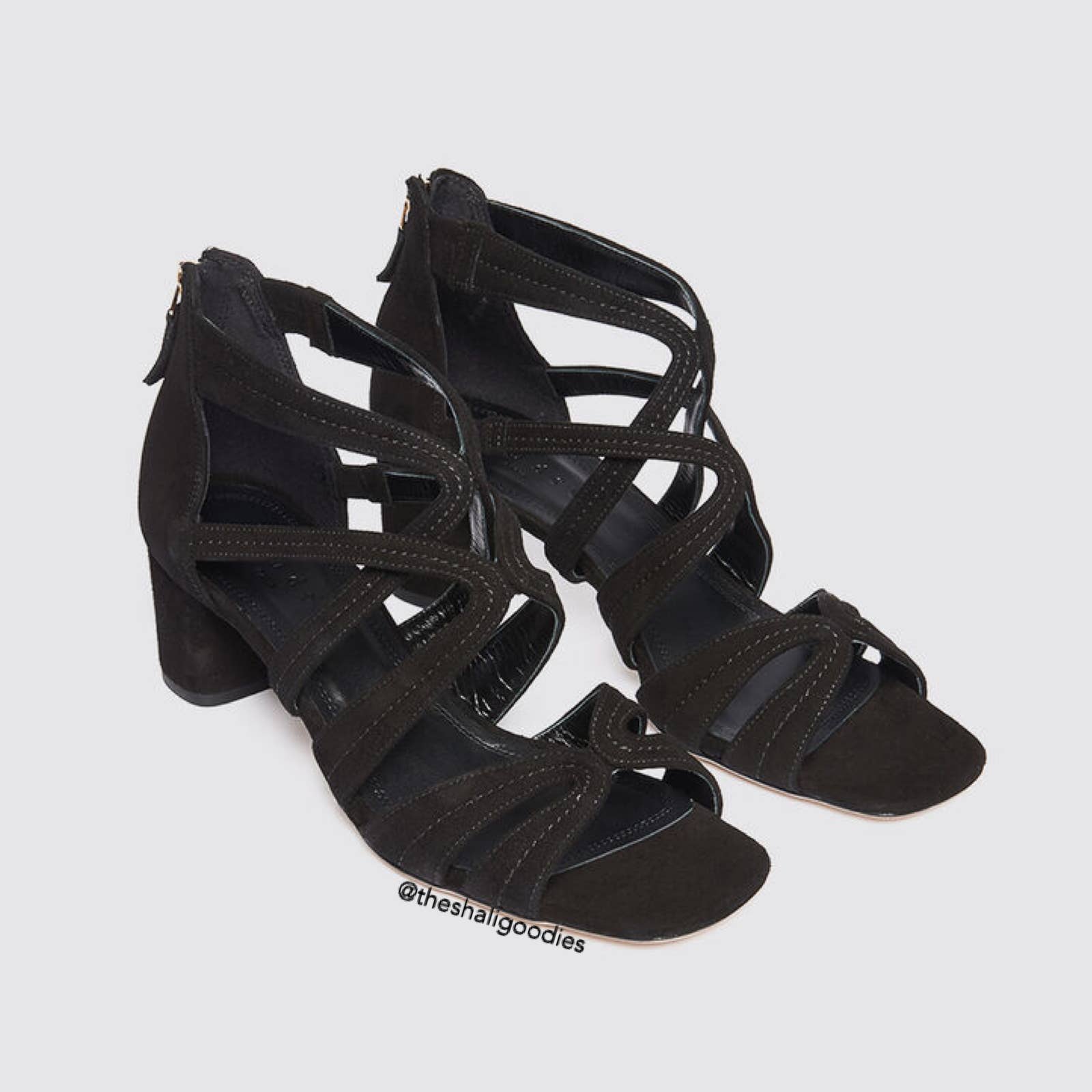 SANDRO Aliza Suede Sandals Black Leather Heels Shoes
