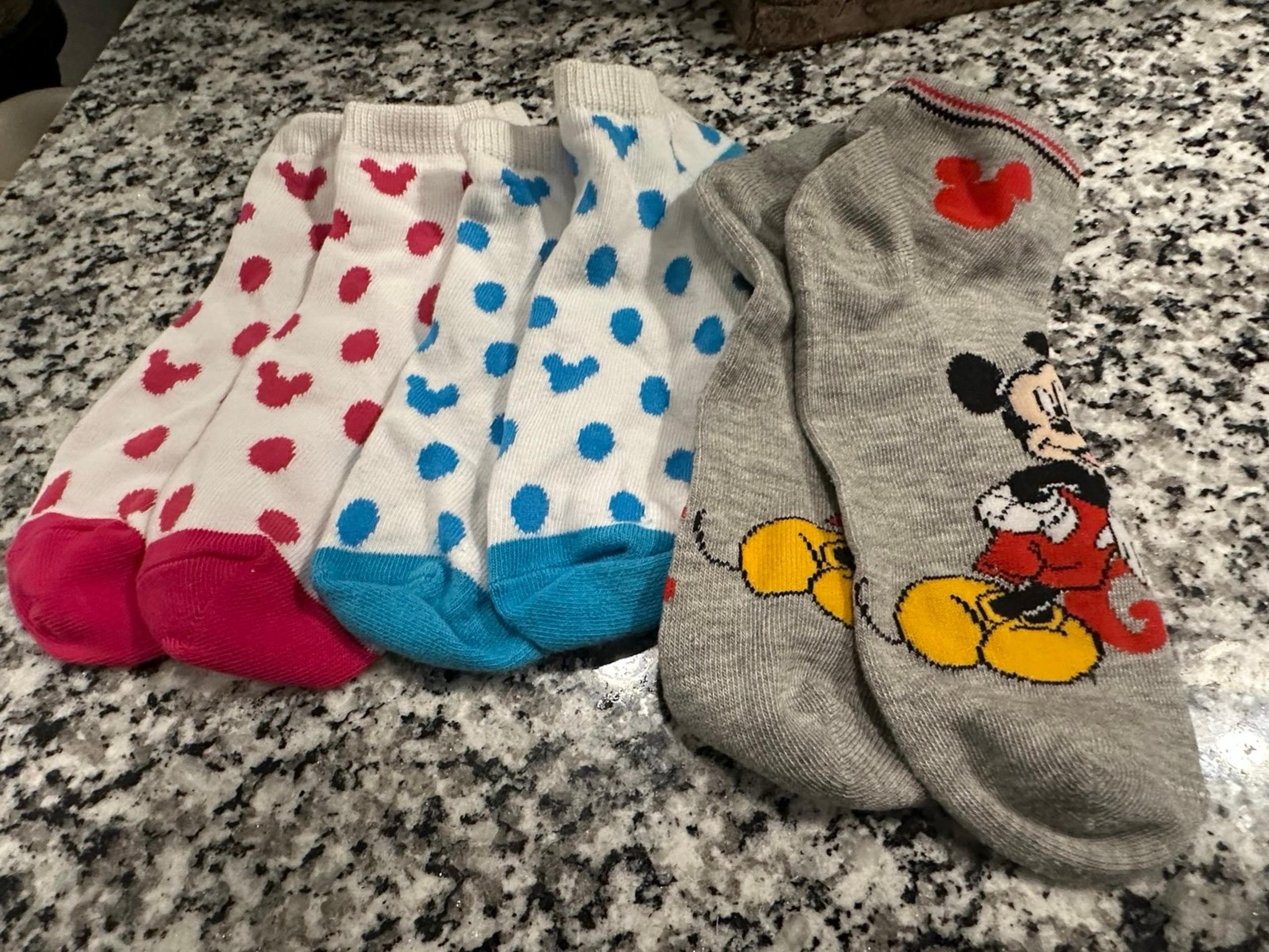 Disney Parks Crew Socks 3 Pairs Mickey Mouse Polka Dot Blue Pink & Gray New