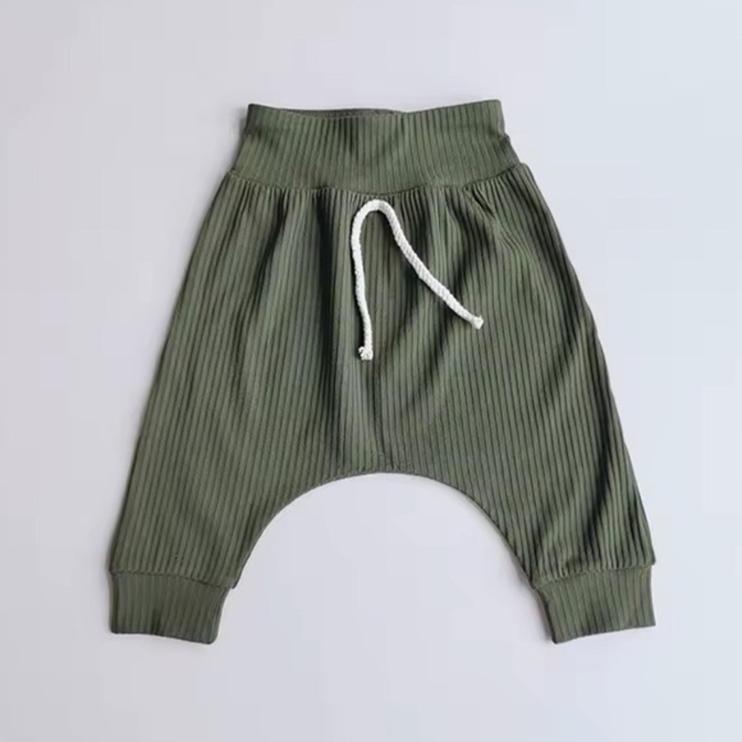 Olive Green Toddler Ribbed Harem Pants