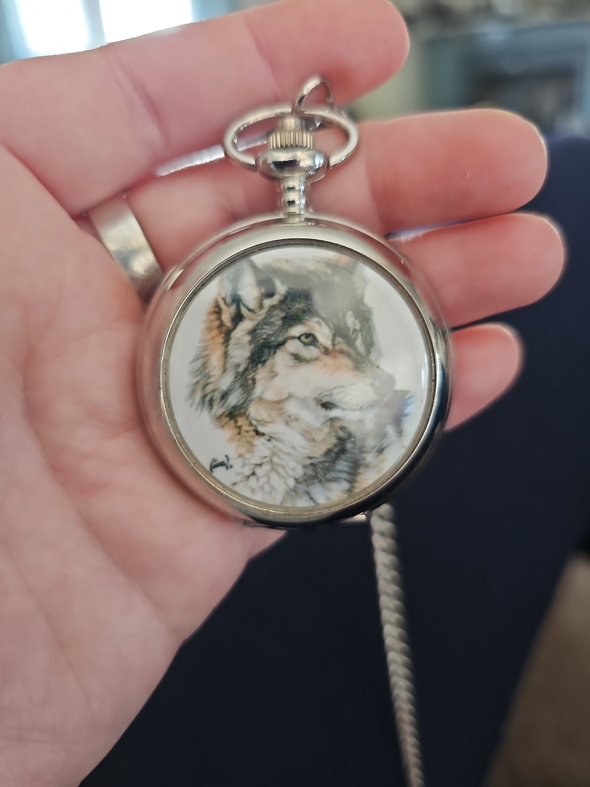 Calvin Hill Wolf pocket watch silver
