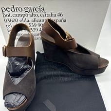 PEDRO GARCIA ~ Brown Suede Wedge Sandals with Buckle Strap EU39 US9
