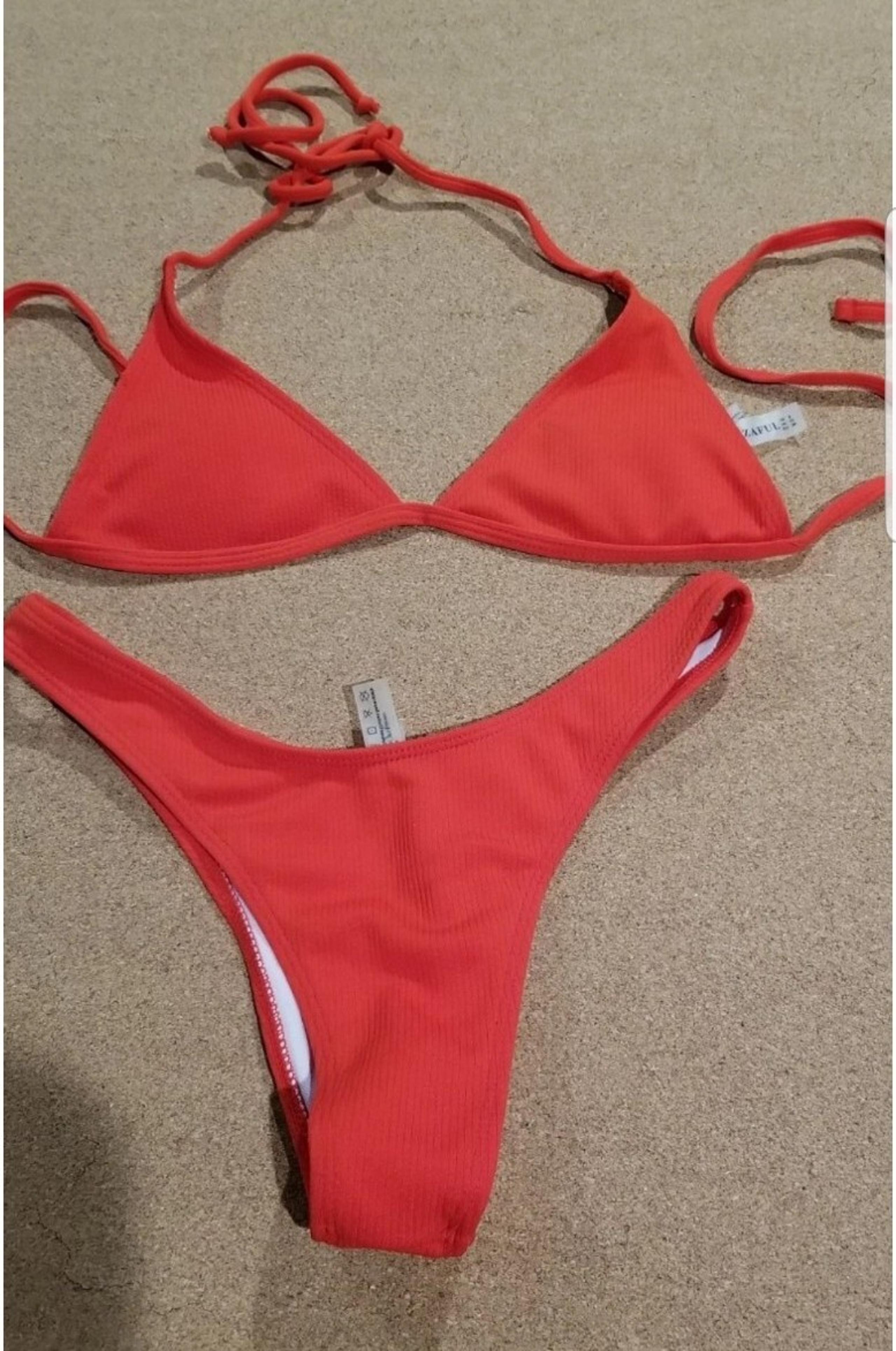 ZAFUL Women's Size 6 Orange Triangle String High Cut Cheeky Bikini Set Free Ship