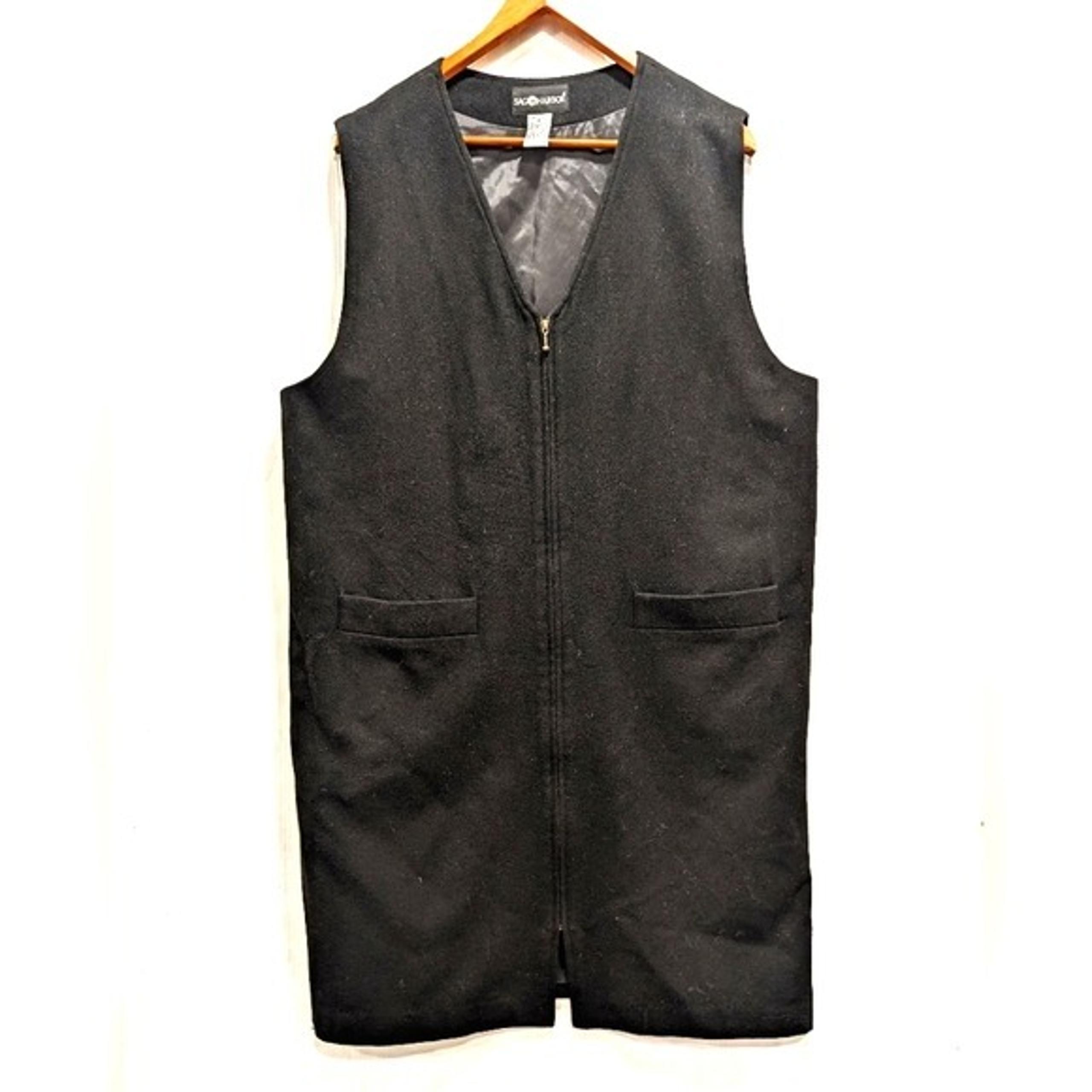 VINTAGE Sag Harbor black 100% wool zip-up pinafore overall dress size 16