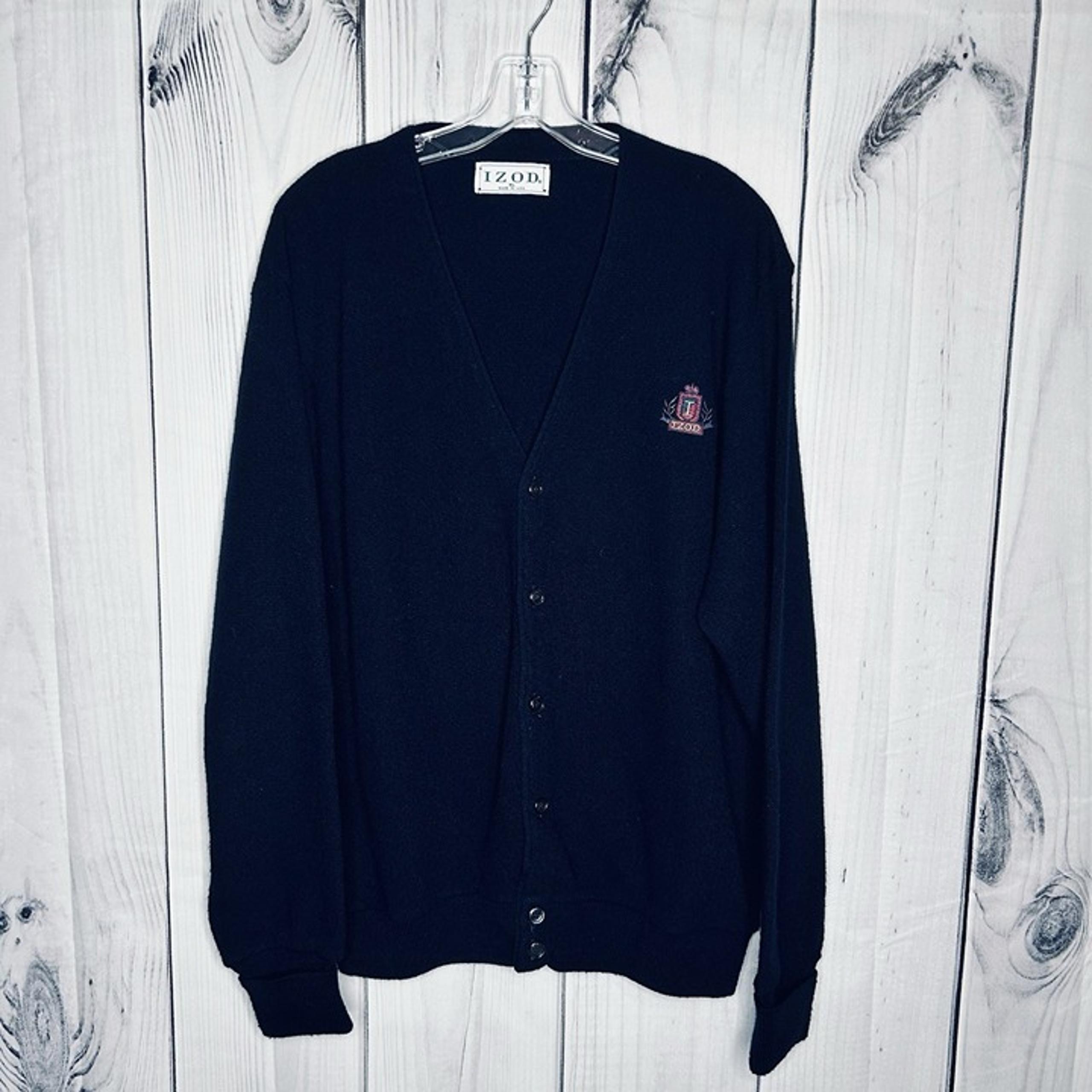 Vintage IZOD Lacoste Cardigan Sweater Men XL Navy Blue USA Made Acrylic Knit 80s