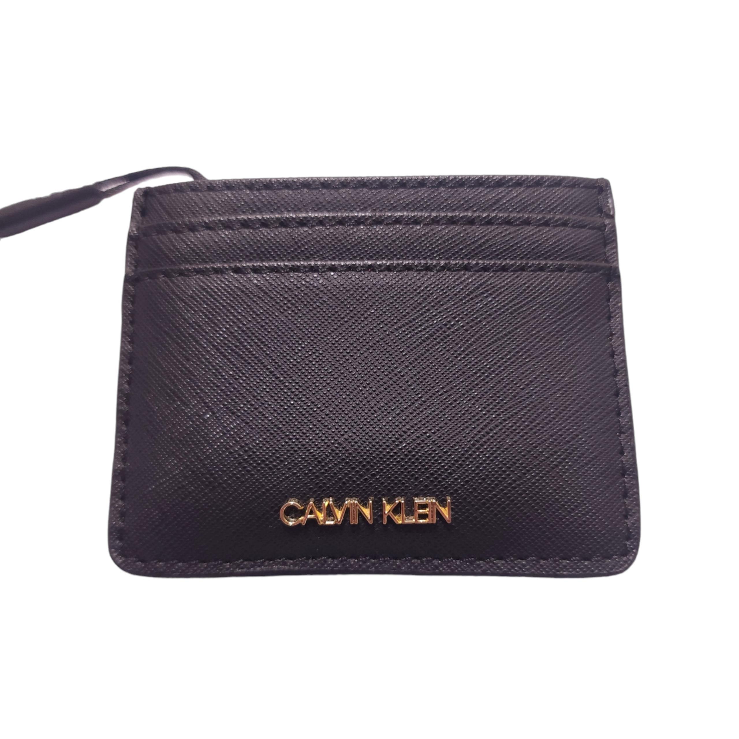 Calvin Klein Womens Credit Card Coin Wallet Faux Leather Black