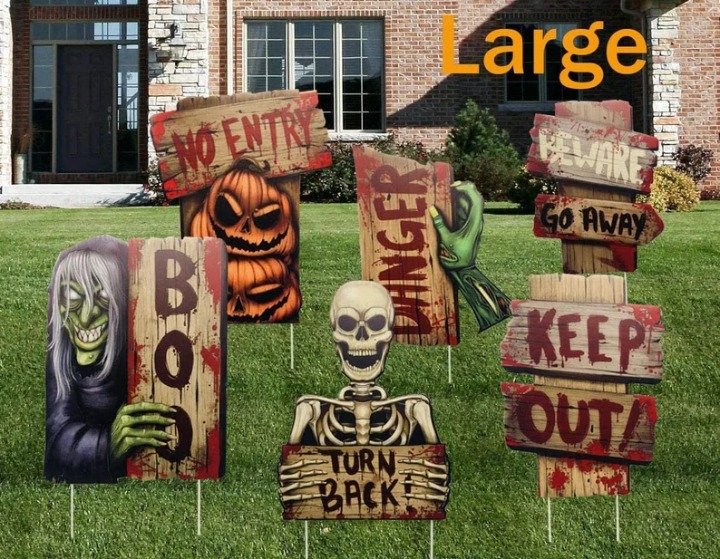 6 Pack Waterproof Halloween Lawn Decor for yard，Garden Warning Sign Stakes
