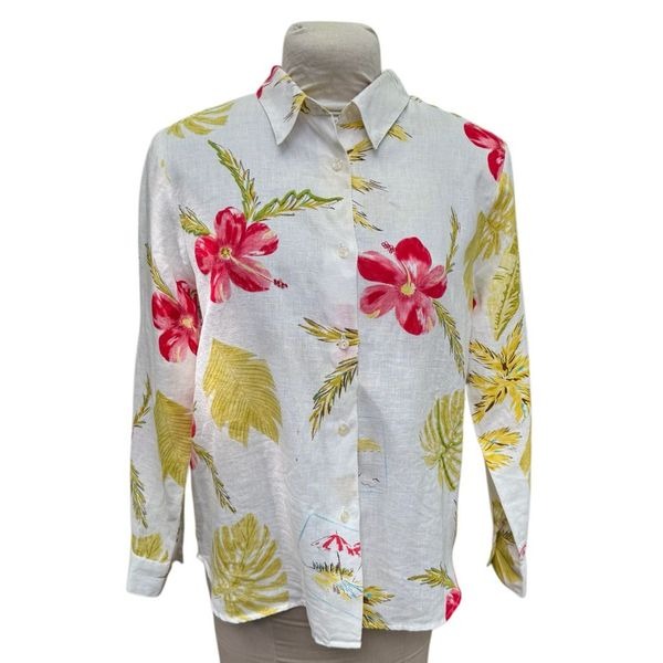 John Paul Richards Pure Linen 2-Piece Set Blouse & Pants Tropical Sz. M