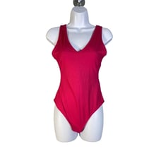 ABOUND Womens V-Neck Sleeveless Rib Red Bodysuit Size Small