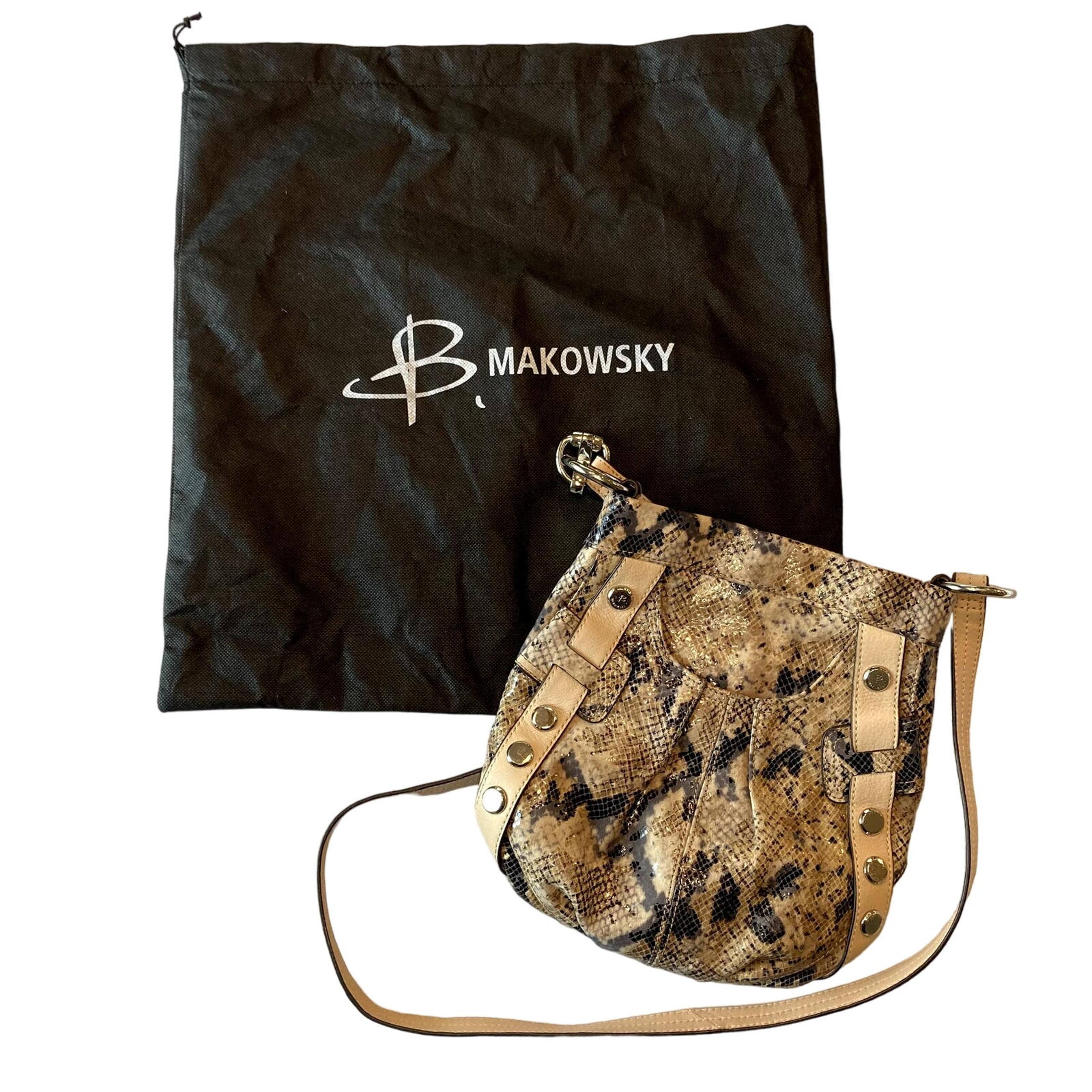 B Makowsky Leather Faux Snakeskin Crossbody Bag - Beige, Black