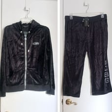 BCBG MAXAZRIA Black Velour Zip-Up Hoodie & Capris Tracksuit Sz M