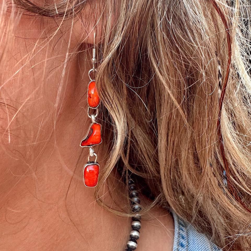 Coral Swinging Coral Native Made Earrings by Jonah Begay
