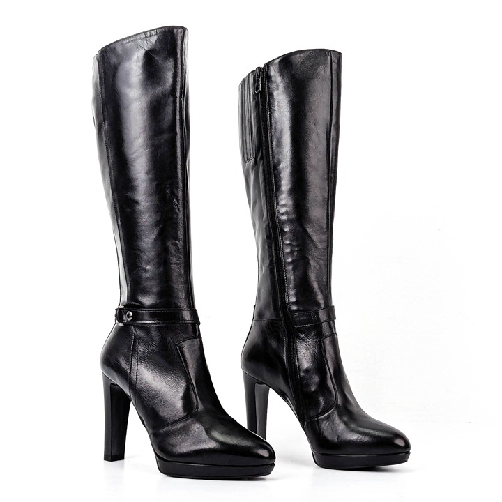 Nero Gardini Women Black Leather Heel Dress Office Tall Boots sz 7US EUR37