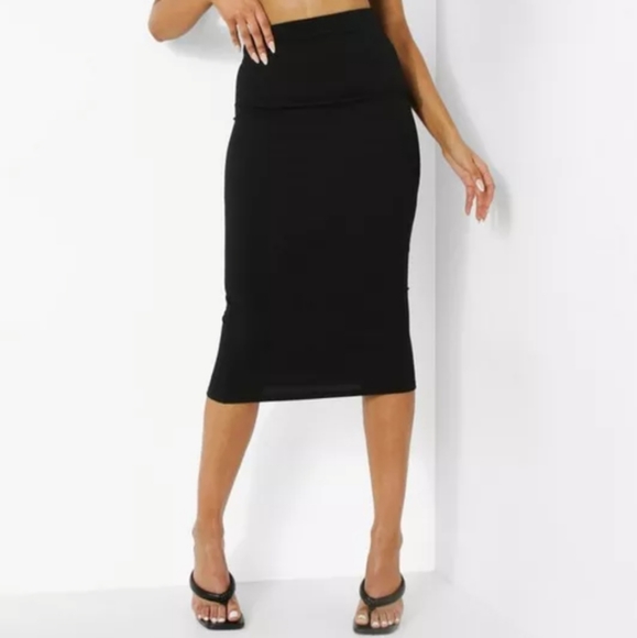Boohoo BASICS Bodycon High WAISTED JERSEY MIDI SKIRT Black 4