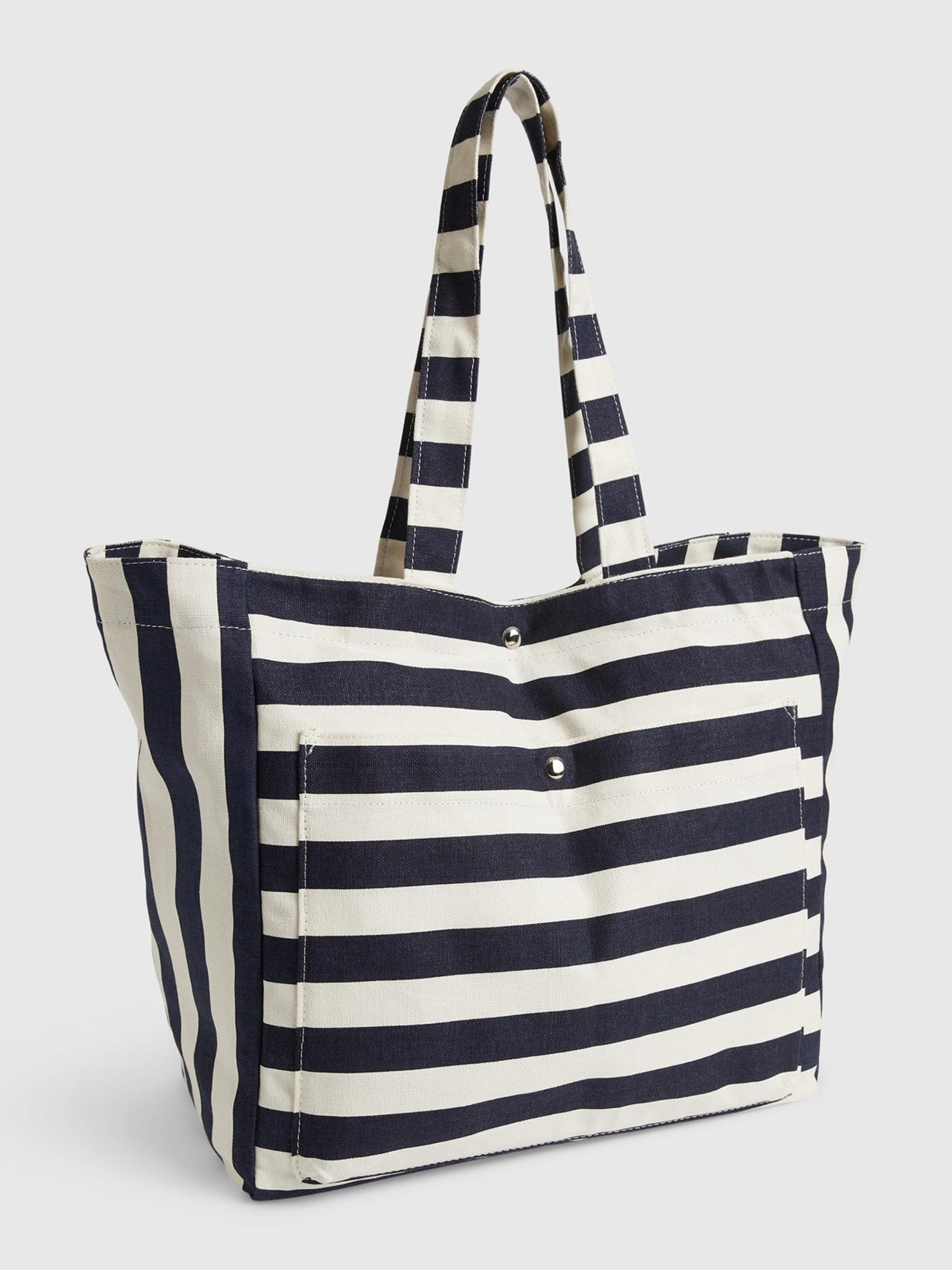 Linen-Cotton Stripe Tote Bag blue - Gap