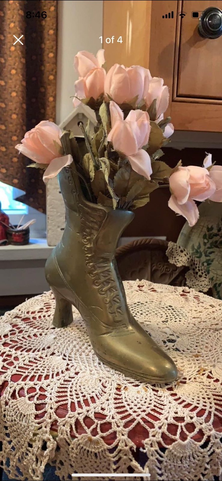 Vintage Brass Victorian Ladies Boot Vase decor