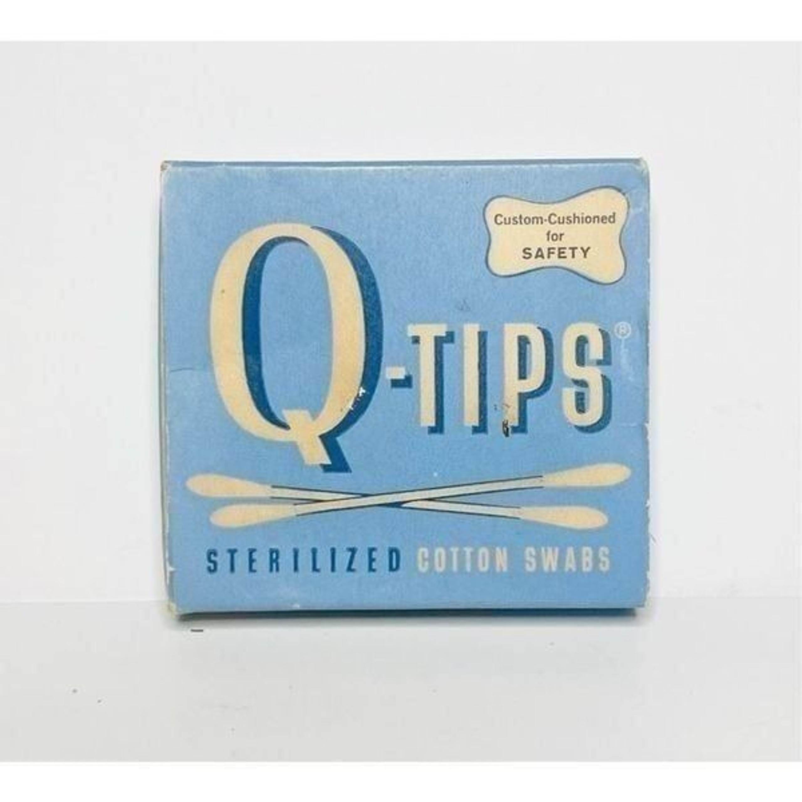 Vintage 50s Q-Tips 54 Count Cotton Swabs Box EMPTY Prop Advertisement Decor