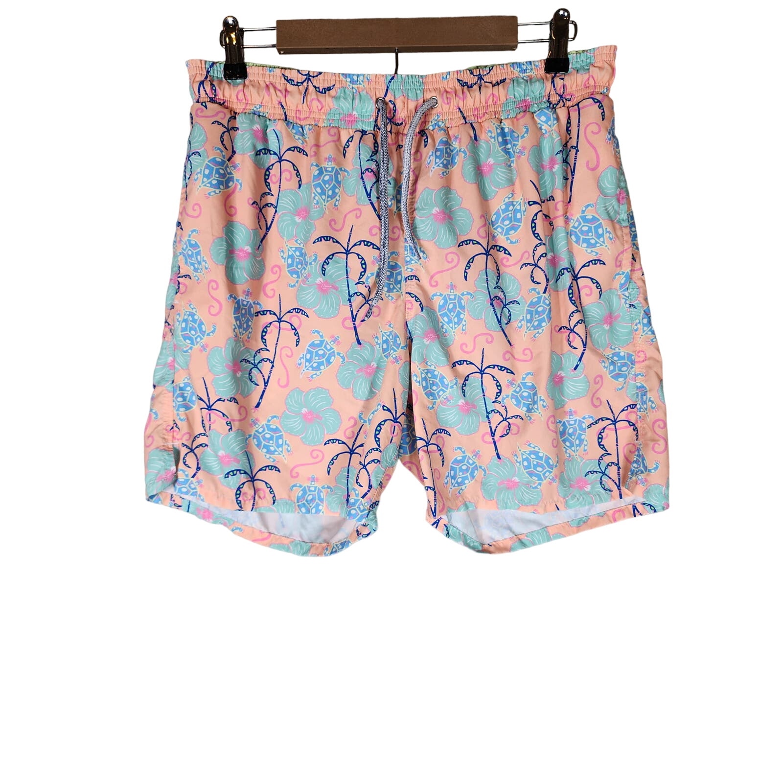 CHARLESTON TRUNKS Men's Blue Purple Peach Beachy Design Swim Trunks SZ L