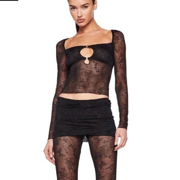 I.AM.GIA Nalliah Black Lace Sheer Top Size Small