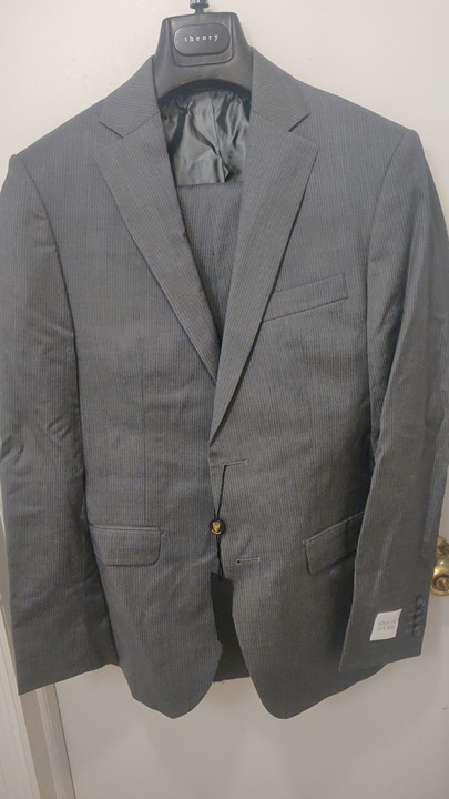 Simon Spurr 36S/30 modern slim skinny fit grey stripe 100% virgin wool bemberg