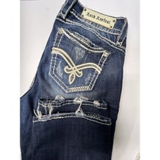 Rock Revival Becky Easy Capri Jeans Womens Size 30 Distressed Stitch Bling 34X28