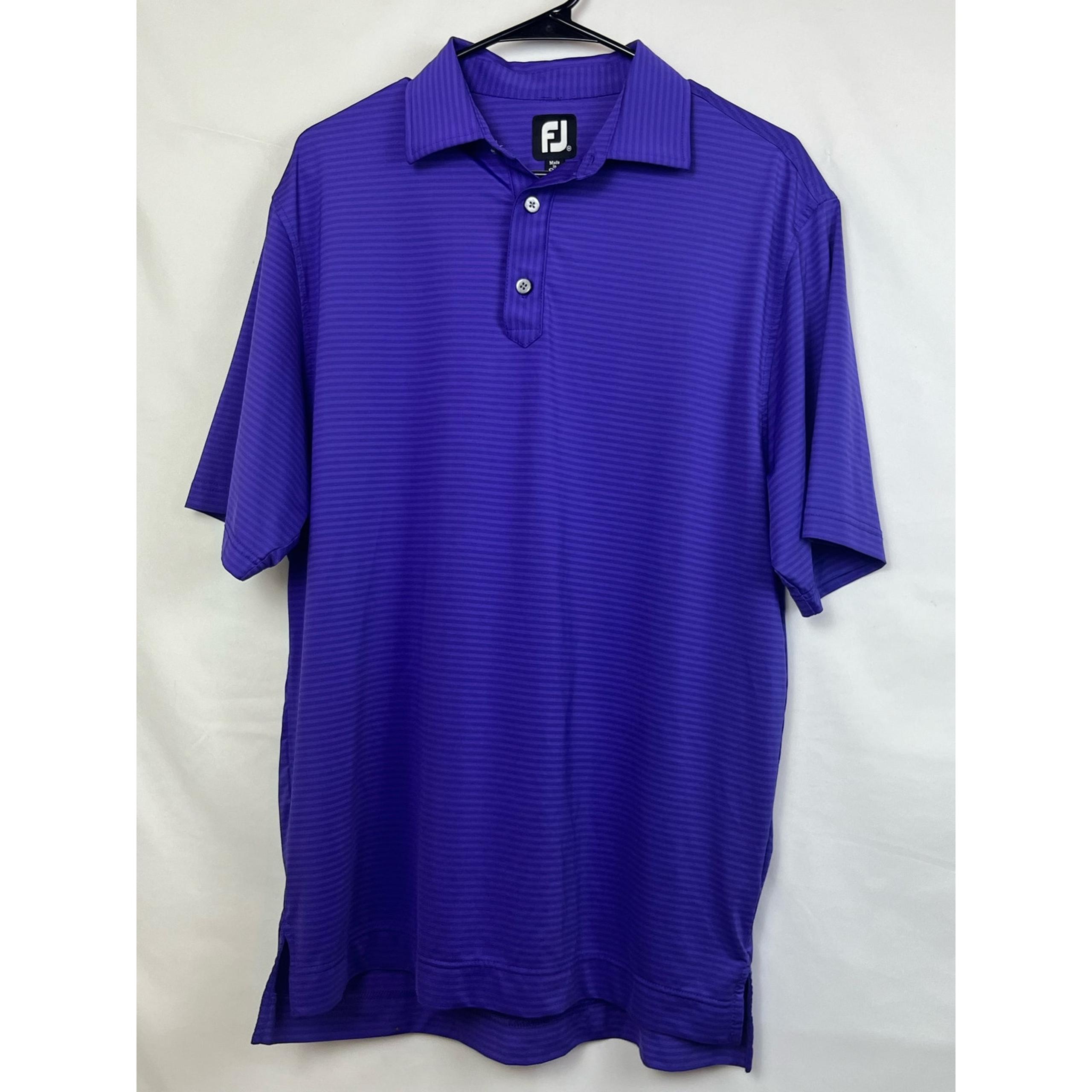 Foot Joy Men's Medium Purple Striped 3 Button Short Sleeve Polo Shirt