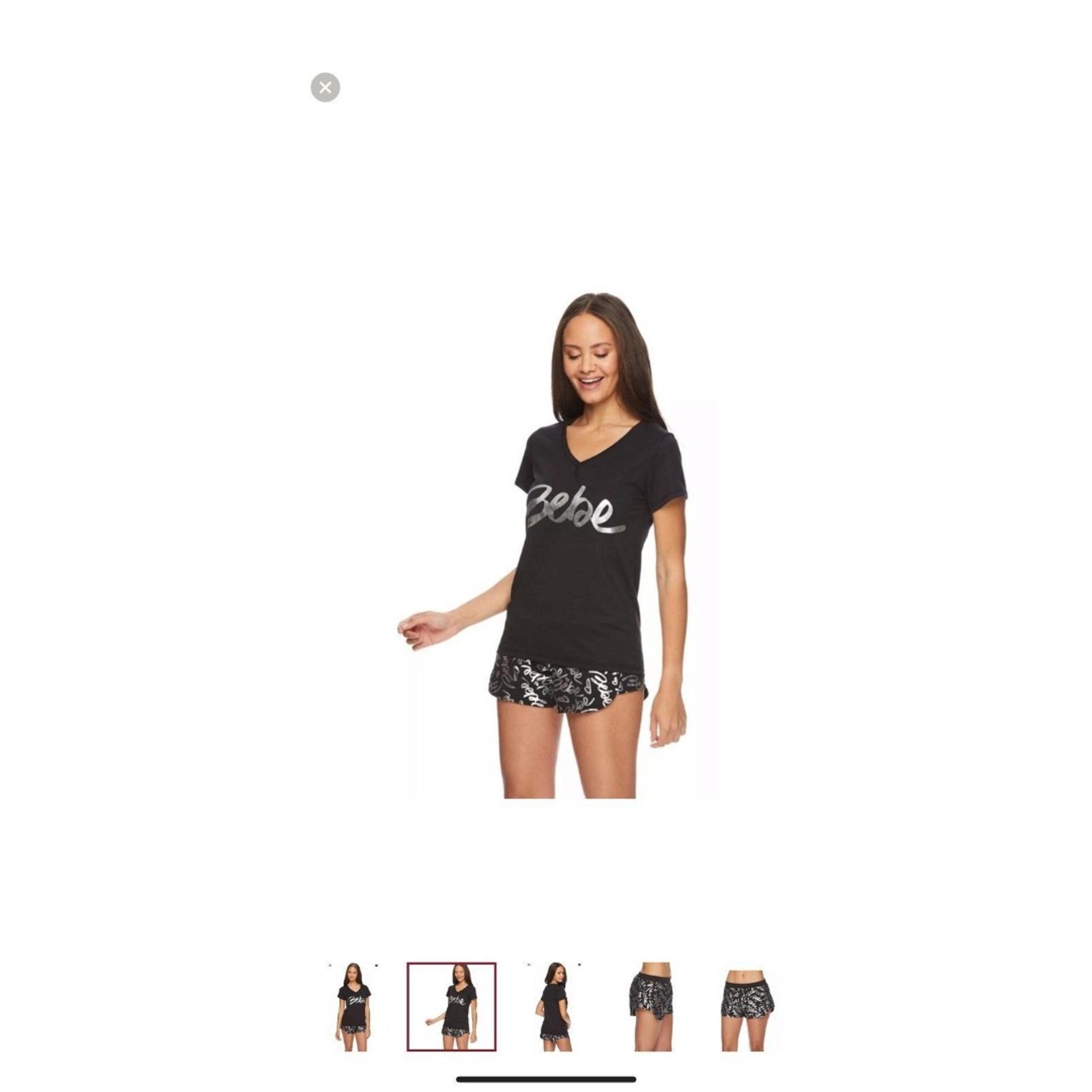 Bebe Womens Graphic Short Sleeve Shirt and Pajama Shorts Lounge Sleepwear Set.