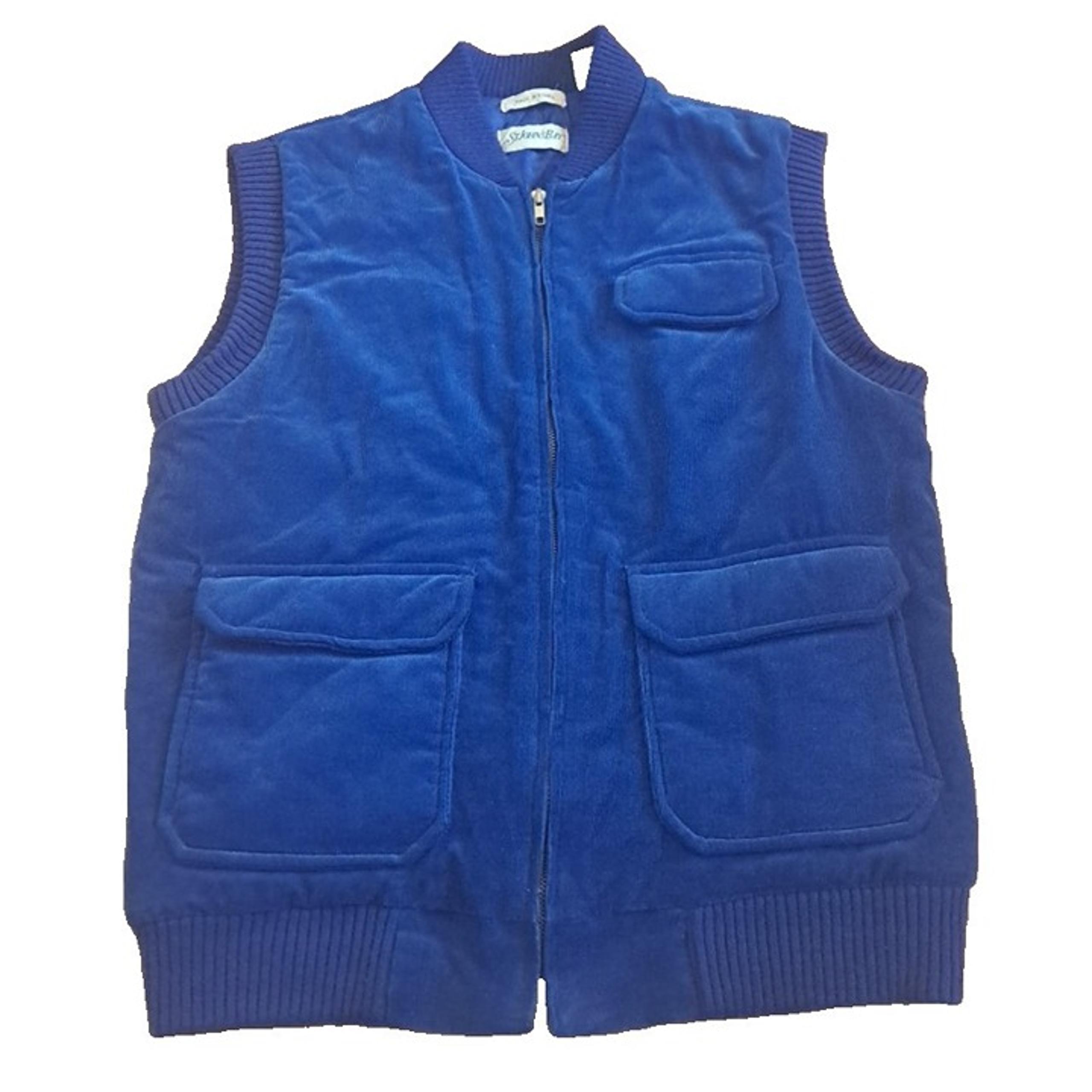 Mens Vintage Corduroy Puffer Vest Blue Quilted Lining Pockets St Johns Bay M