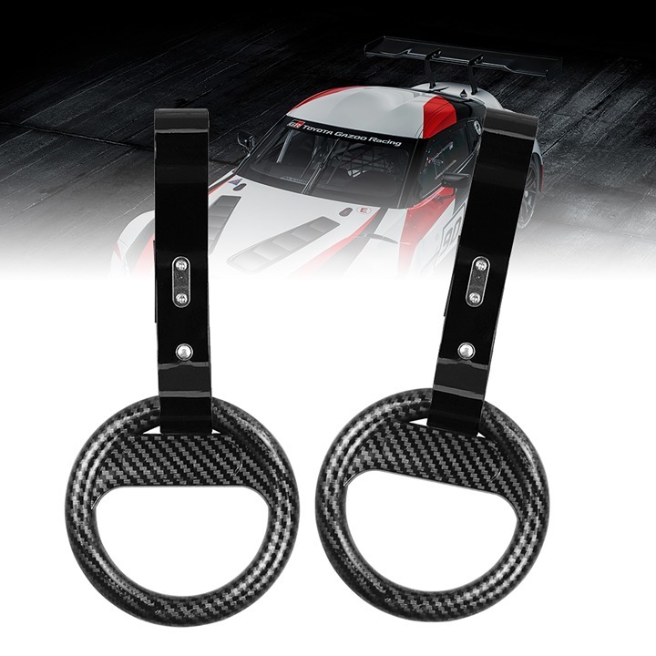 Brand New 2PCS Round Carbon Fiber JDM TSURIKAWA Black Handle Strap Charm Drift