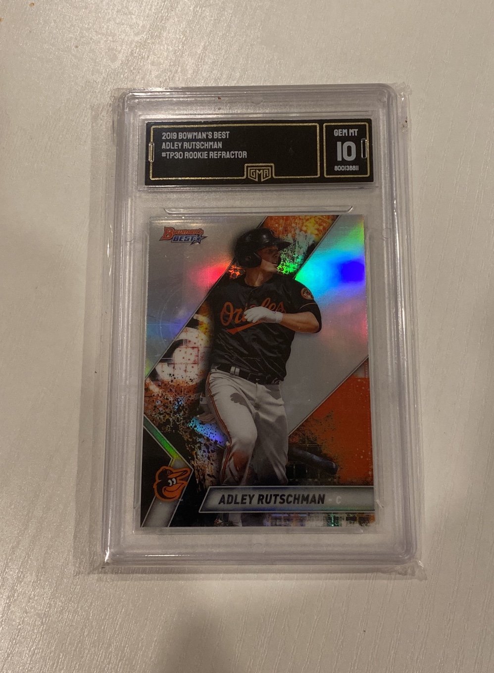 2019 Bowman’s Best Adley Rutschman #TP30 Rookie Refractor GMA 10
