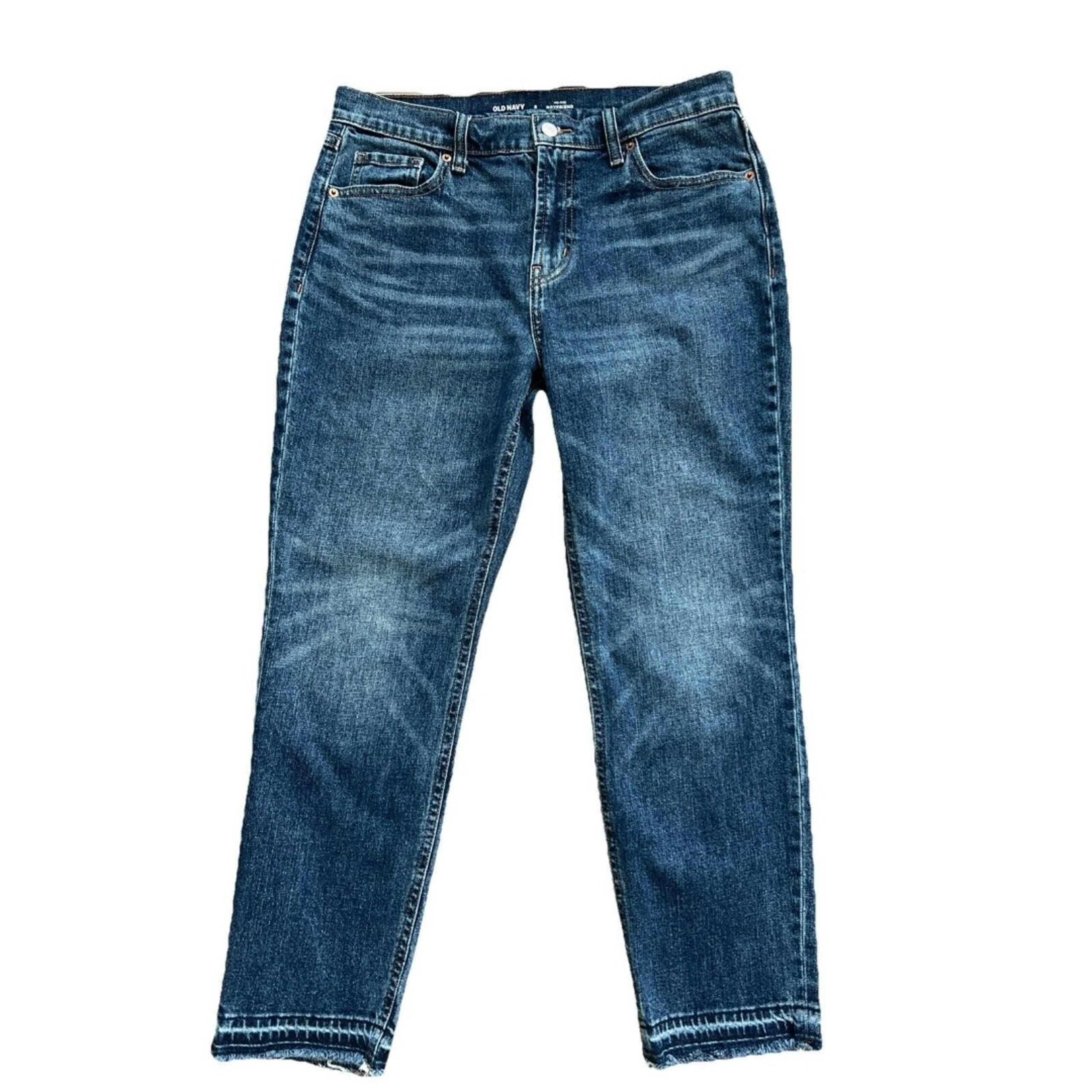 Old Navy Jeans Womens Size 8 Mid Rise Boyfriend Frayed Hem Ankle Cotton Relaxed