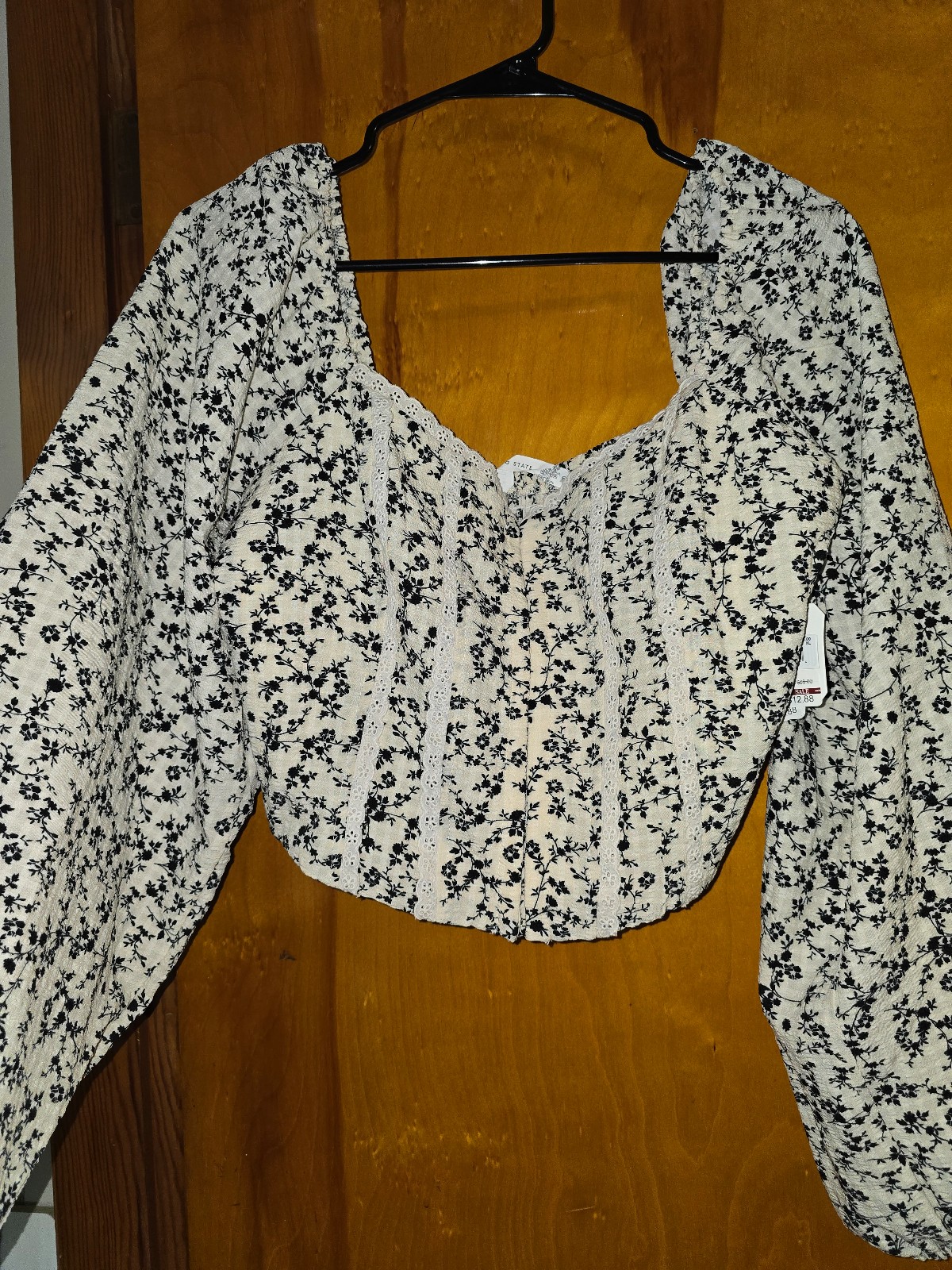 NWT ALTAR'D STATE CORSET BALLOON SLEEVE Floral Black and White Women's Top XL