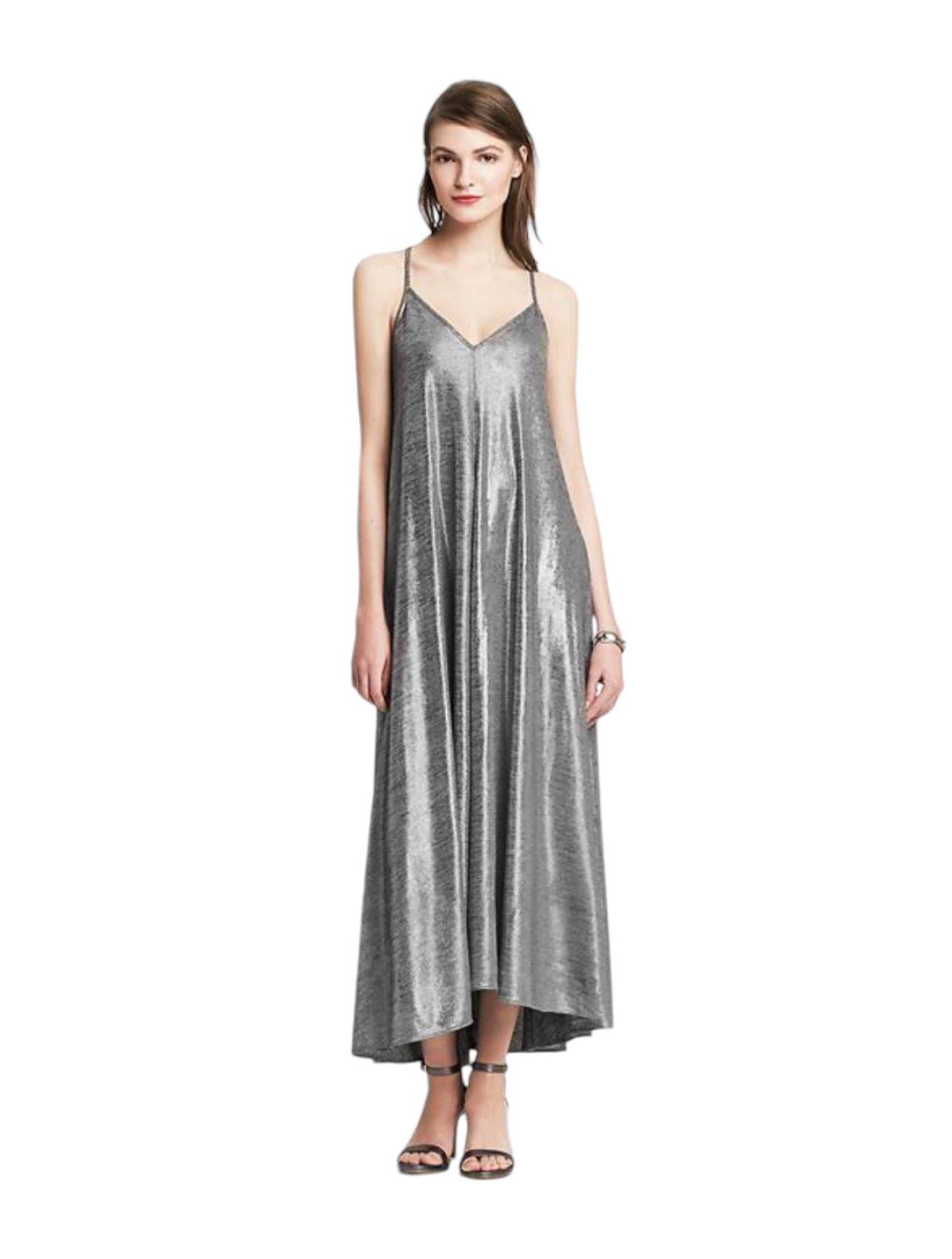 BR Banana Republic Monogram Silver Jersey Trapeze XS Dress Party Homecoming Prom