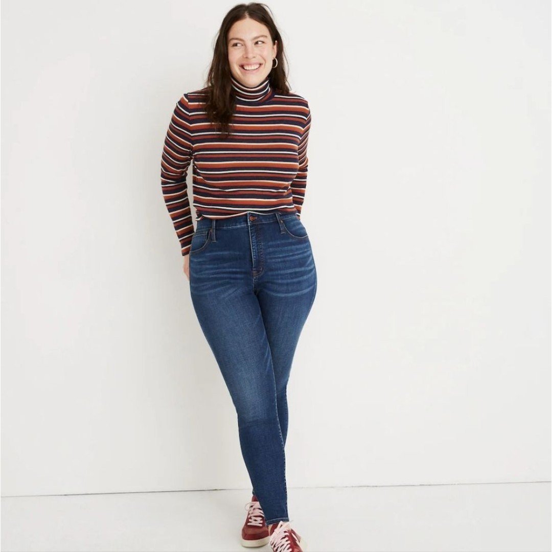 Madewell dark wash curvy 10 high rise tarren thermolite edition skinny jeans