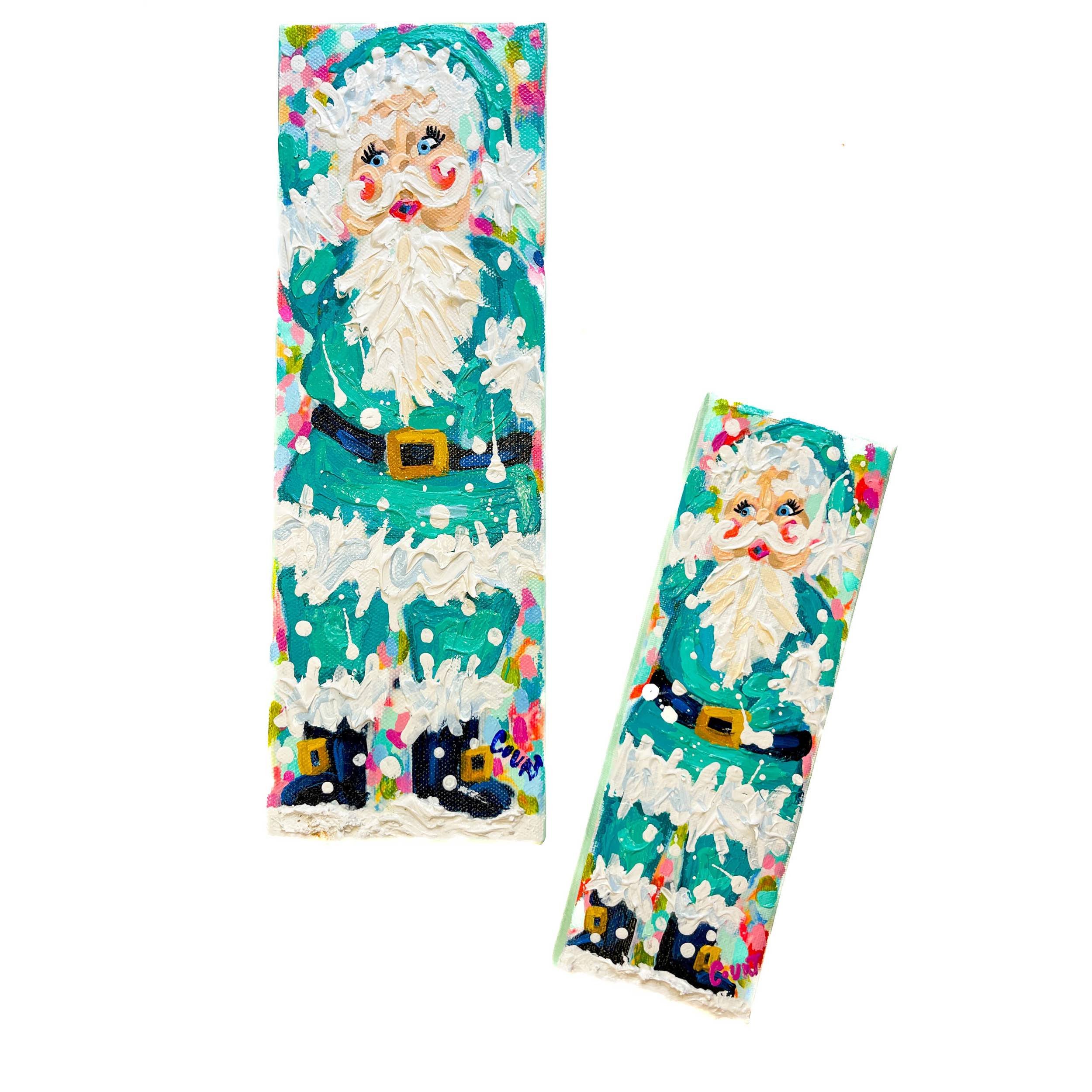 Turquoise Vintage Santa Original Painting