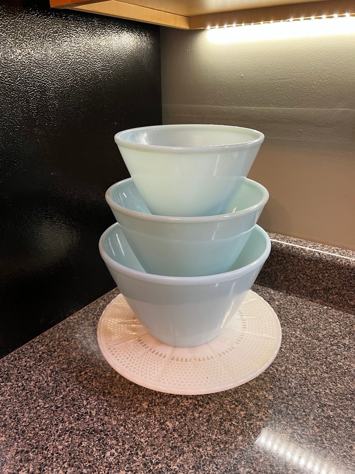 Vintage Fire King Blue Delphite Splashproof Bowls