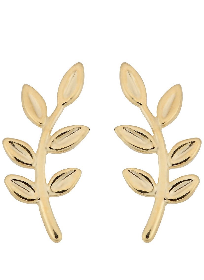 14k Yellow Gold Olive Branch Earrings