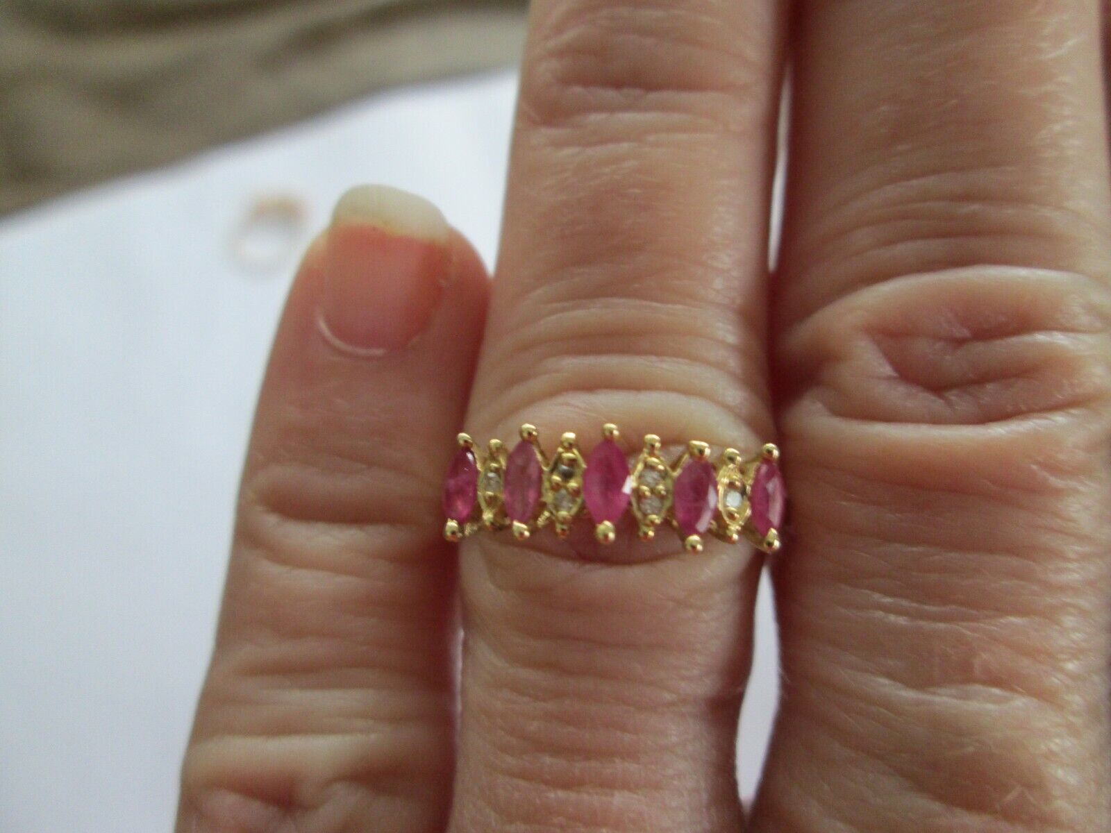 10k.76ct YELLOW GOLD DIAMOND & 5 MARQUISE RUBY RING,CERTIFICA TE OF AUTHENTICITY