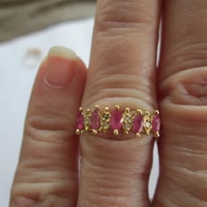 10k.76ct YELLOW GOLD DIAMOND & 5 MARQUISE RUBY RING,CERTIFICA TE OF AUTHENTICITY